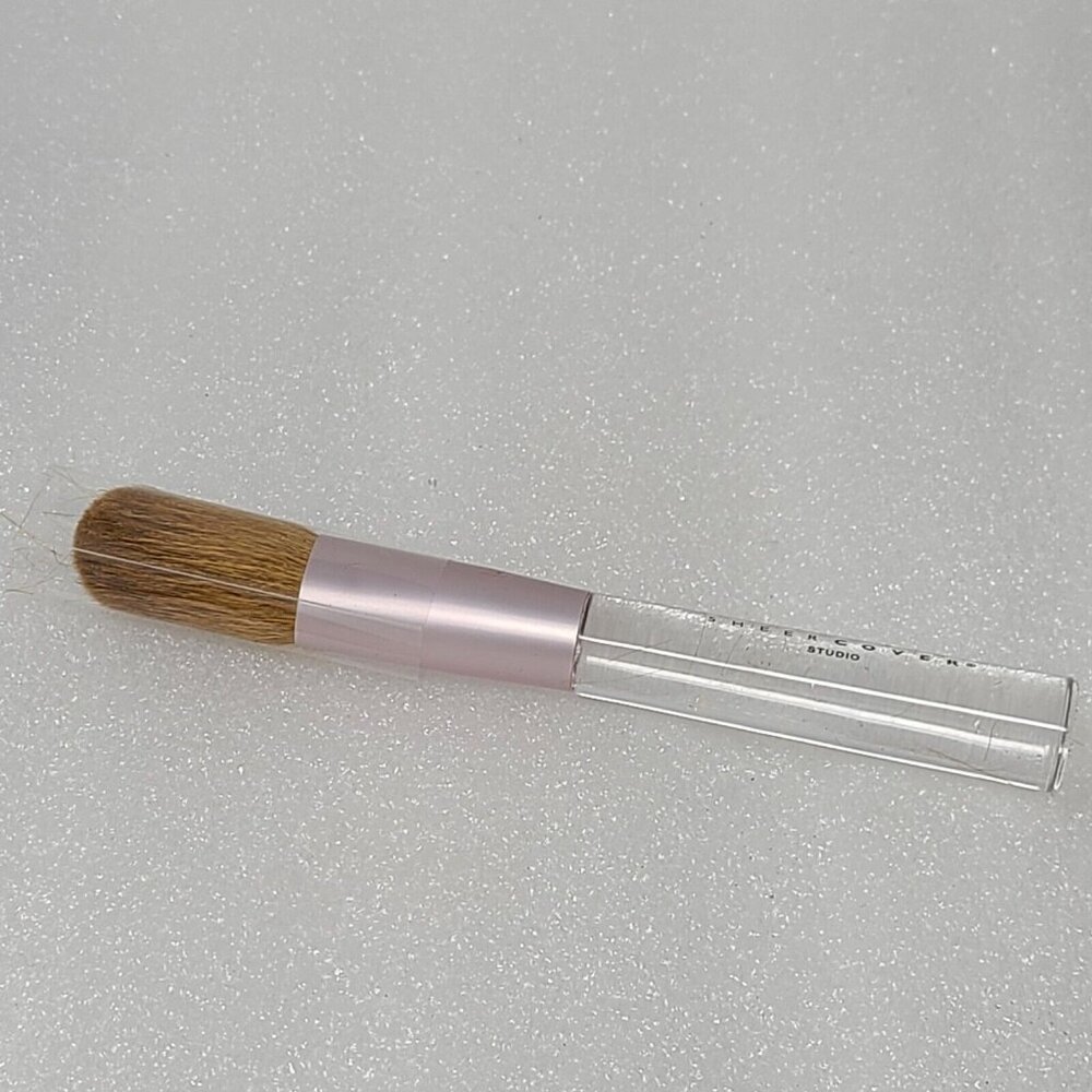 Sheer Cover Foundation Mineral Powder Face Brush With Clear Handle & Soft Bristl